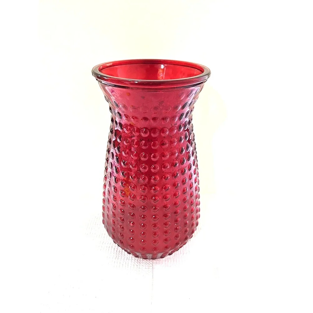 Vintage Red Hobnail Art Glass XL Dimpled Dot Pattern Mid-Century Decor